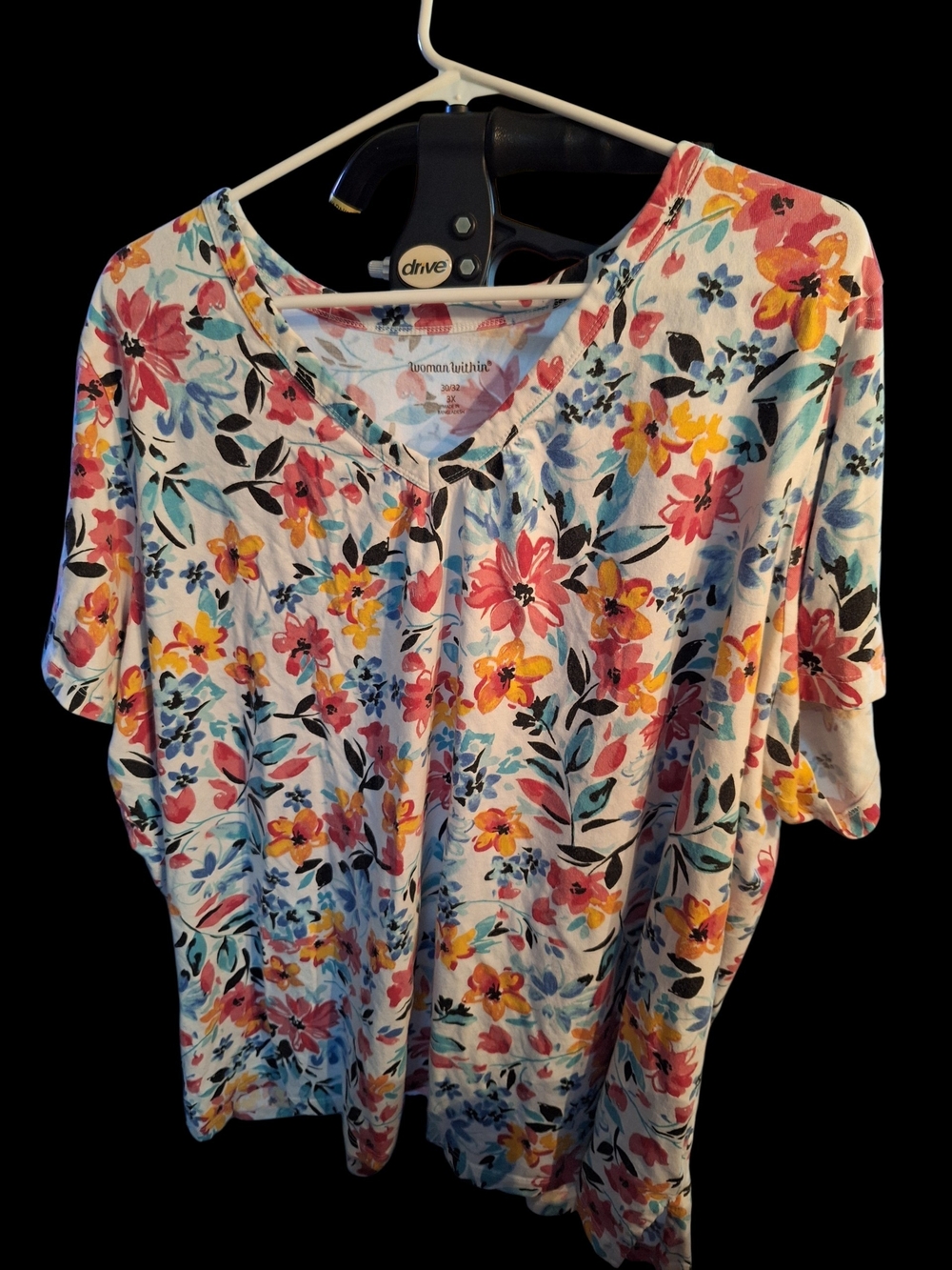 Woman Within Floral V-Neck Short Sleeve Top